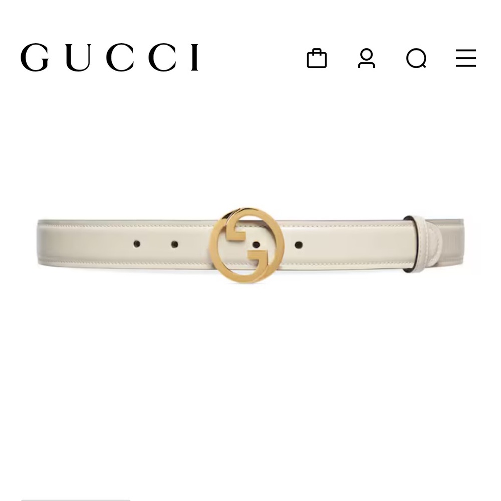 Authentic Gucci Ivory Leather Belt with Gold Accent